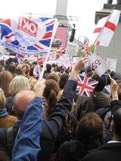 flags at trafalgar sq