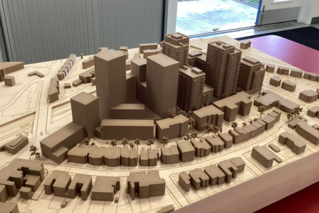 The 3-D model of Friary Park with last phase on the right