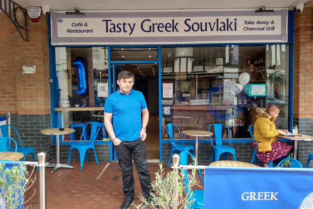 Tasty Greek Souvlaki's owner outside the Reading branch