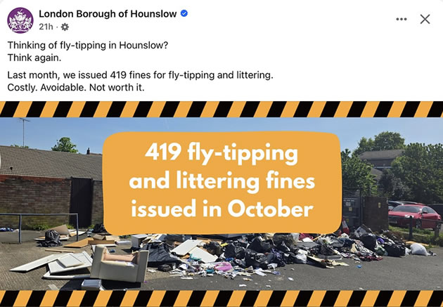 Council post on flytipping 