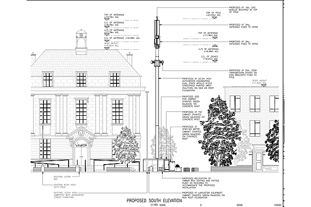 Drawing showing height of mast from planning documents submitted by Cornerstone