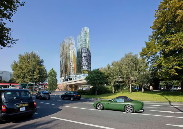 Skyscraper viewed from the south of Chiswick Roundabout