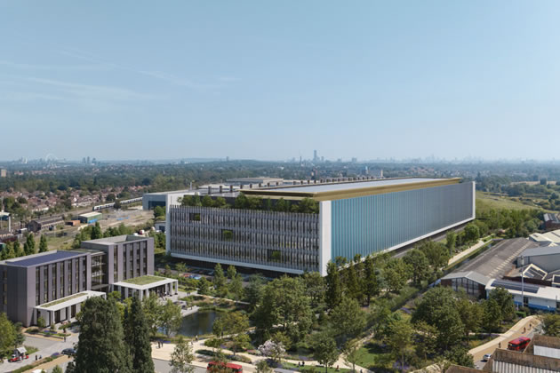 Visualisation of the data centre on Bridge Road in Southall from planning documents 