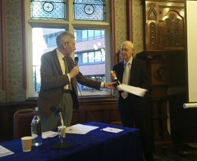 Robert Gurd presents to outgoing ECS treasurer Robin Roads