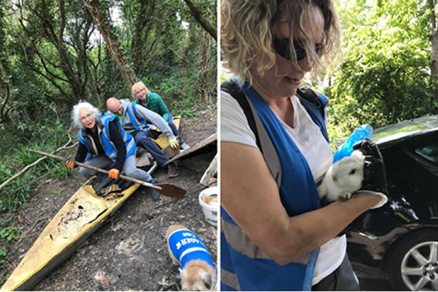 Shocked LAGER Canners find a canoe and a rabbit