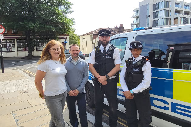 Cllrs Connie Hersch and Gary Malcolm with Ealing Police officers