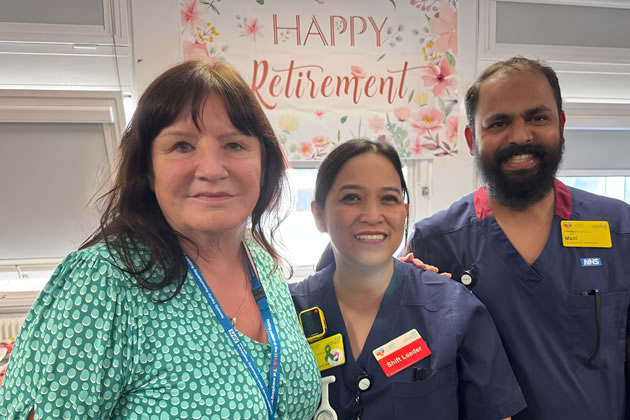 Jenny Ashe (left) at her retirement party with colleagues 