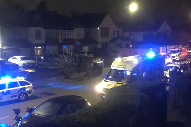 The overturned car on Norwood Road 