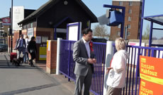 Bassam Mahfouz canvassing outside Acton Main Line with Patricia Walker, Labour Acton Central Council candidate