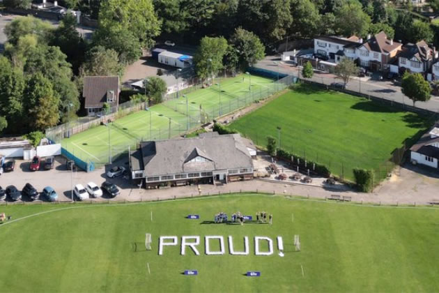 The message on the pitch on Gunnersbury Drive
