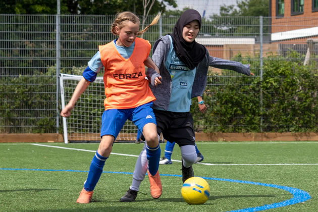 Girls taking part in the Football Welcomes Refugees tournament 