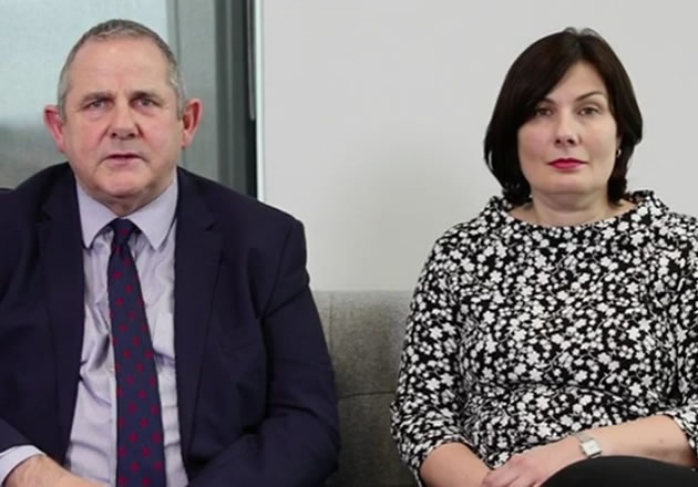 Kelly O’Neill and Steve Curran giving video message on coronavirus at the beginning of the pandemic