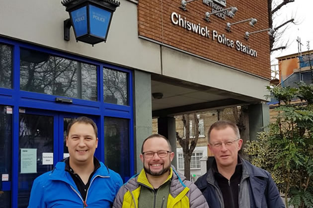 Liberal Democrat councillors in front of Chiswick police station