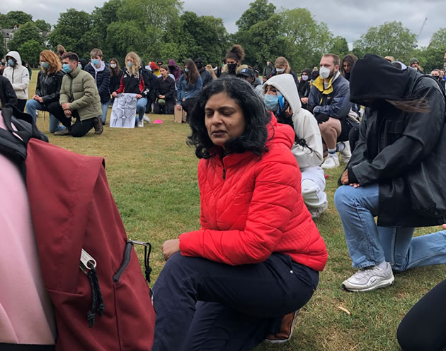 Rupa Huq MP taking a knee on Ealing Common 